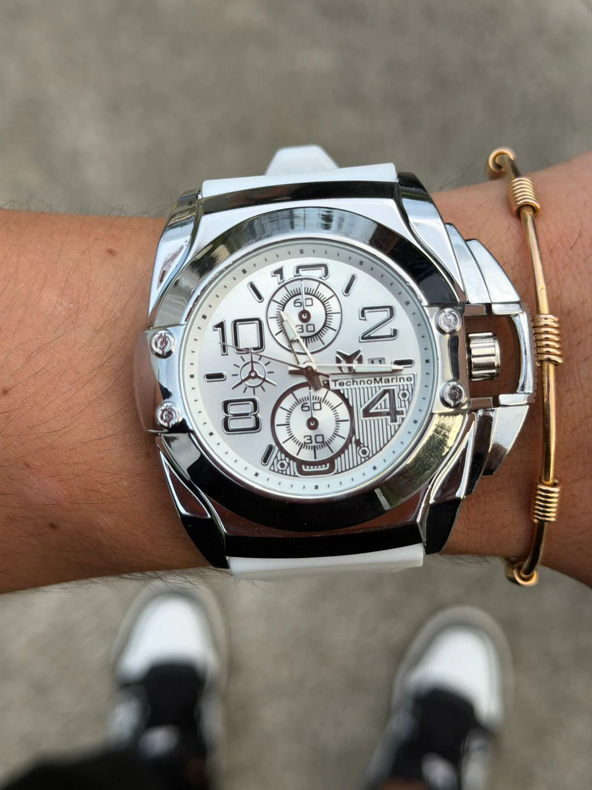 Tchmrn Crono Goma Blanca Tablero Blanco Plateado