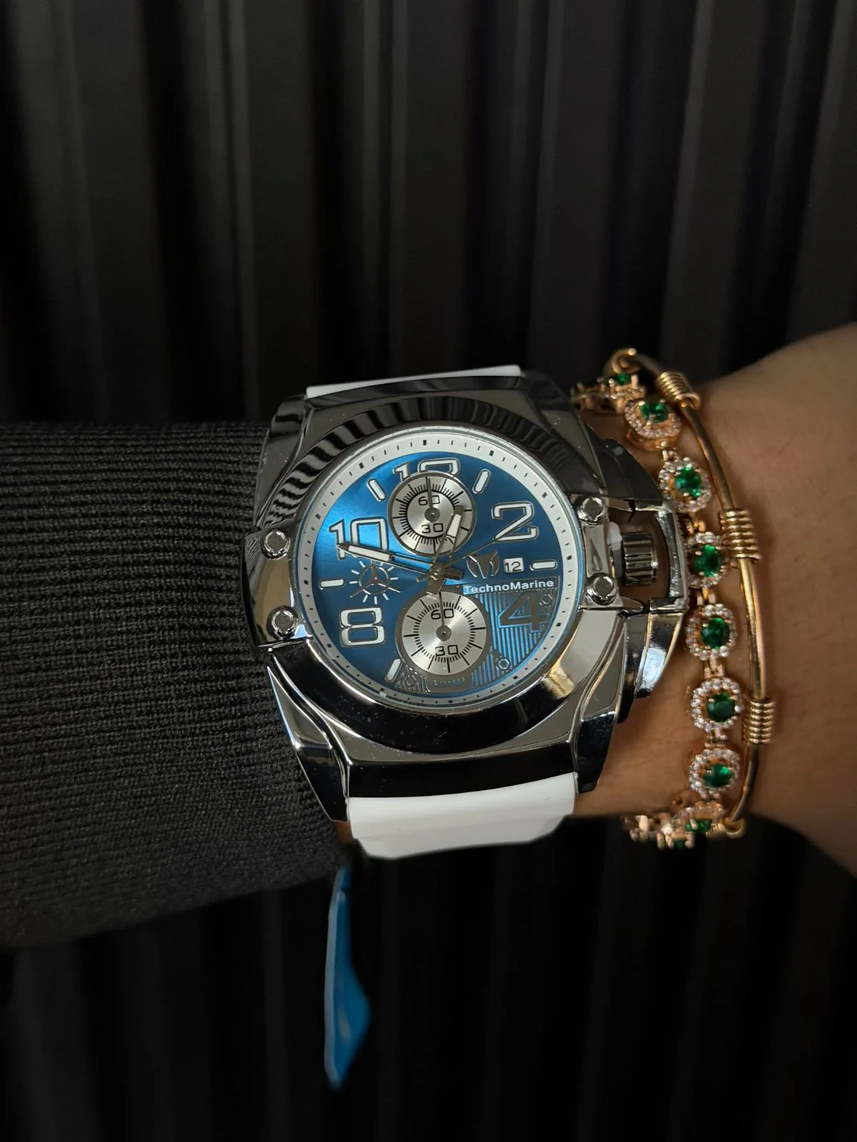 Tchmrn Crono Goma Blanca Tablero Azul Plateado - Imagen 2